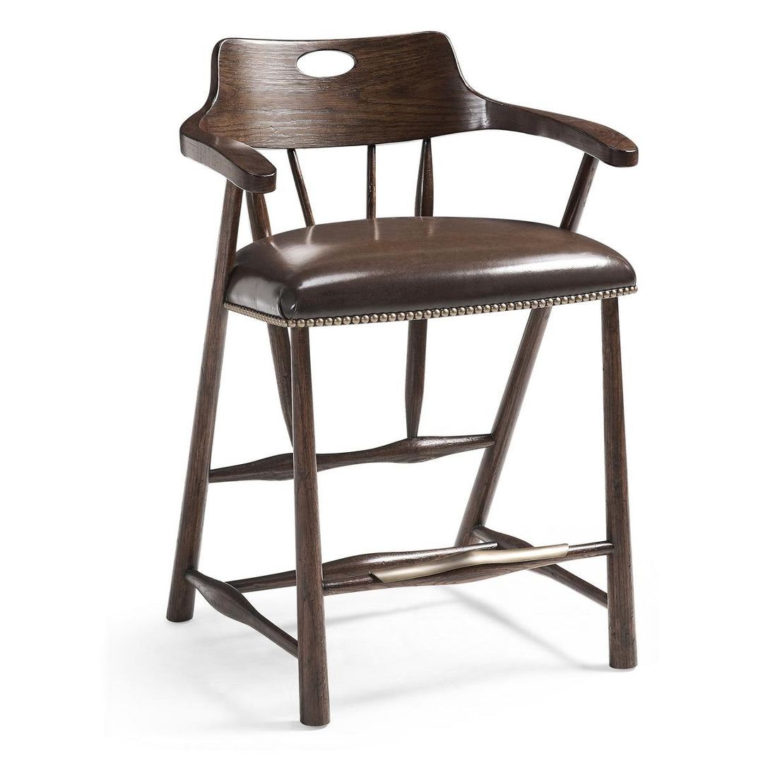 Jonathan Charles Smokers Style Dark Oak Counter Stool with chestnut leather seat