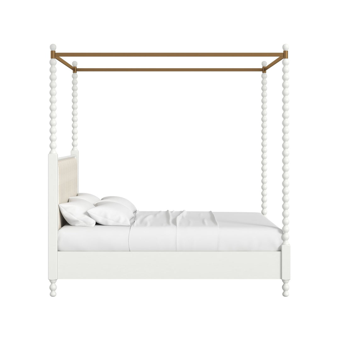 Haven King Upholstered Canopy Poster Bed — Warm White