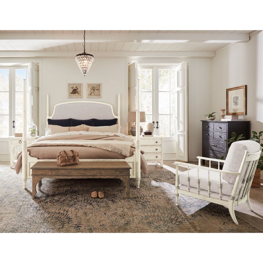 Beds Heritage King Upholstered Poster Bed - Light Wood