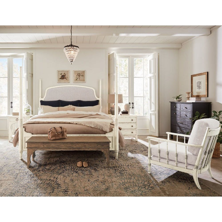 Beds Heritage King Upholstered Poster Bed - Light Wood