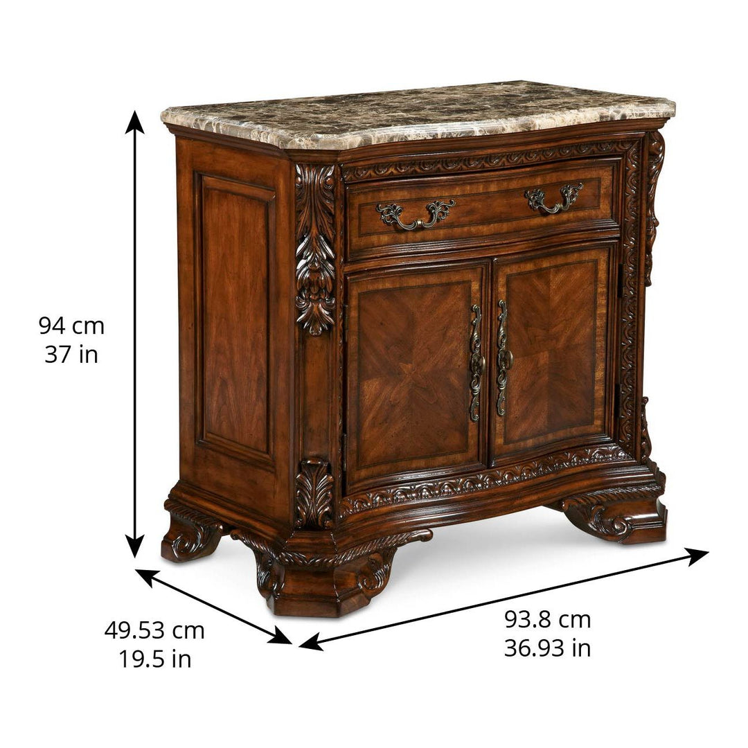 Old World Marble Top Nightstand - Brown, Beige