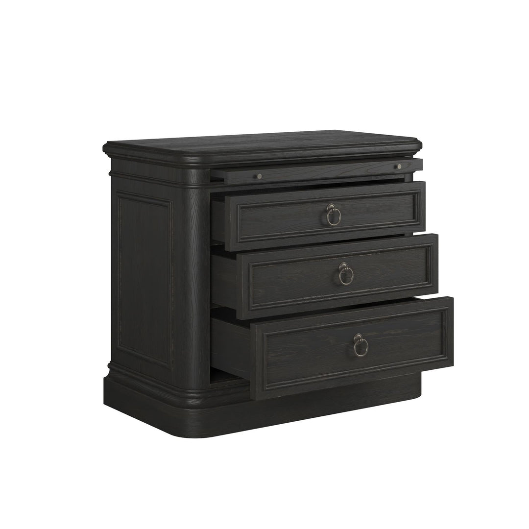 Atrium 3 Drawer Nightstand — hand rubbed black with undertones of brown
