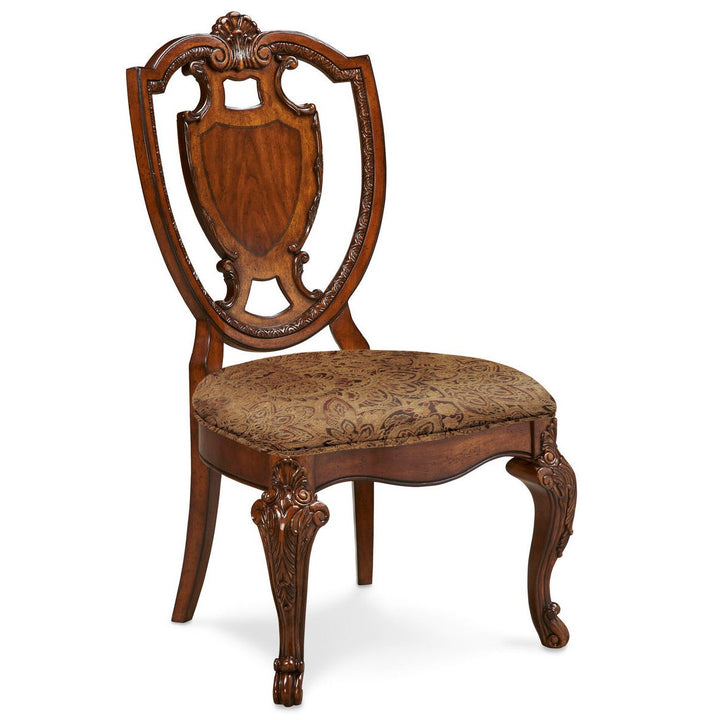 Old World Shield Back Side Chair with Fabric Seat (Purchase in qty of 2 required, priced individually) - Brown, Beige