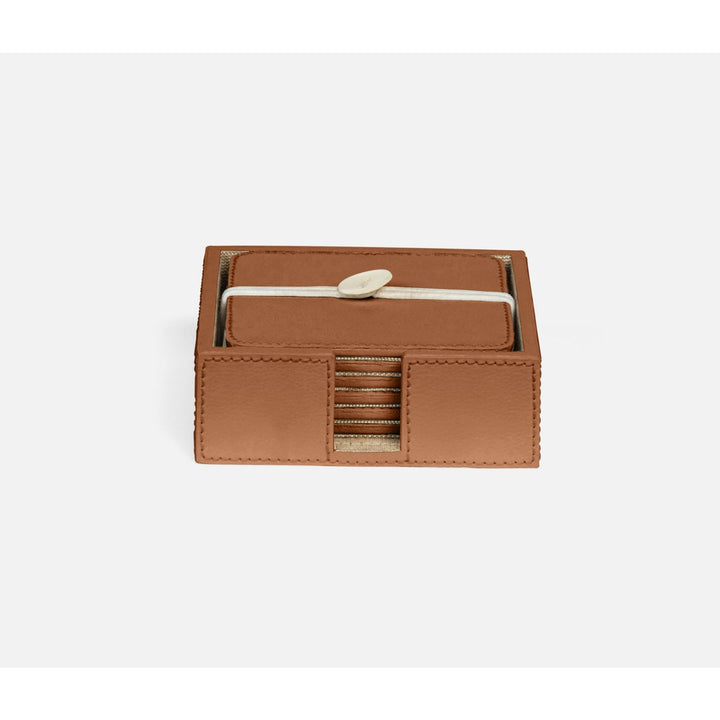 Brisbane Cognac Coasters Set Of 6 Square Marine Leather