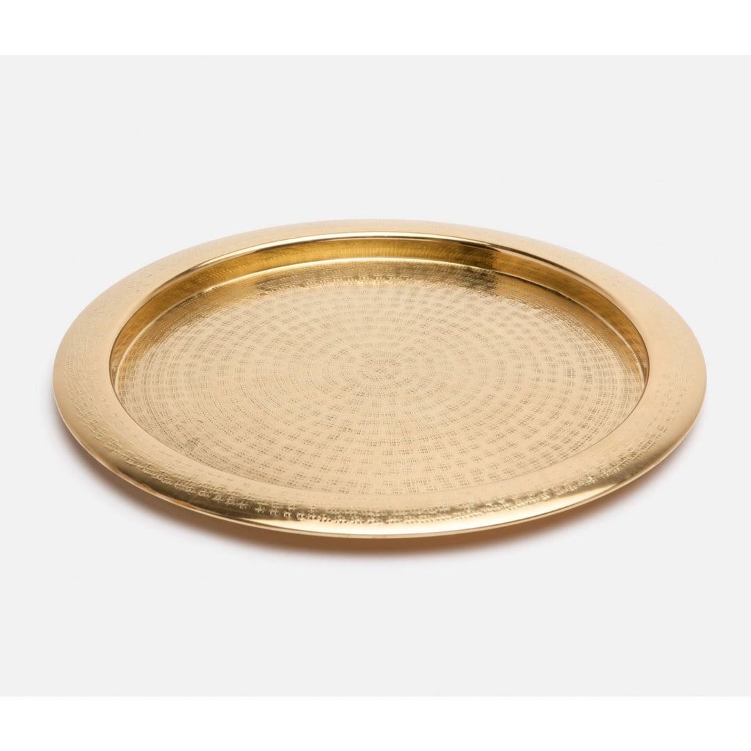 Winsford Shiny Brass Tray Round Hammered Brass