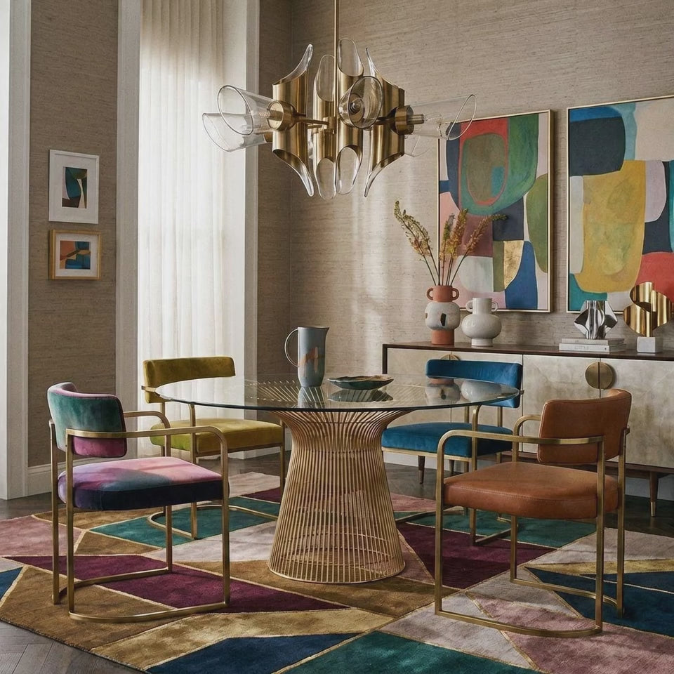 Platner Stainless Steel Dining Table with Glass Top