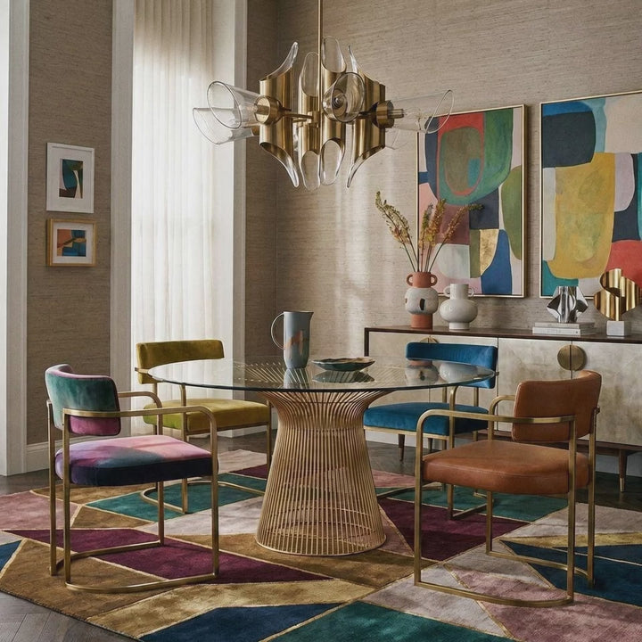 Platner Stainless Steel Dining Table with Glass Top