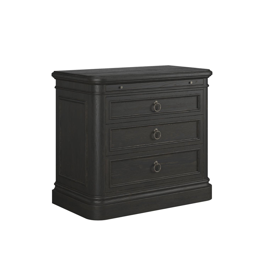 Atrium 3 Drawer Nightstand — hand rubbed black with undertones of brown