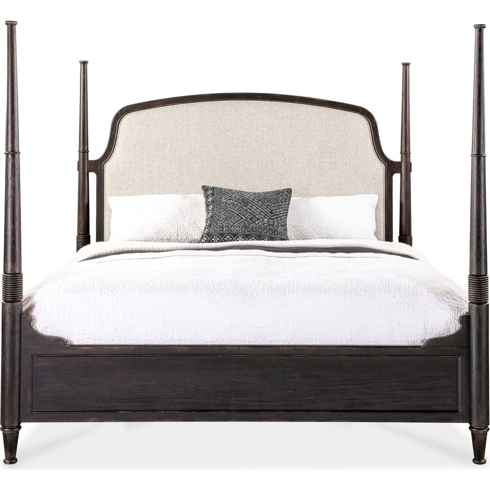 Americana King Upholstered Poster Bed - Dark Wood