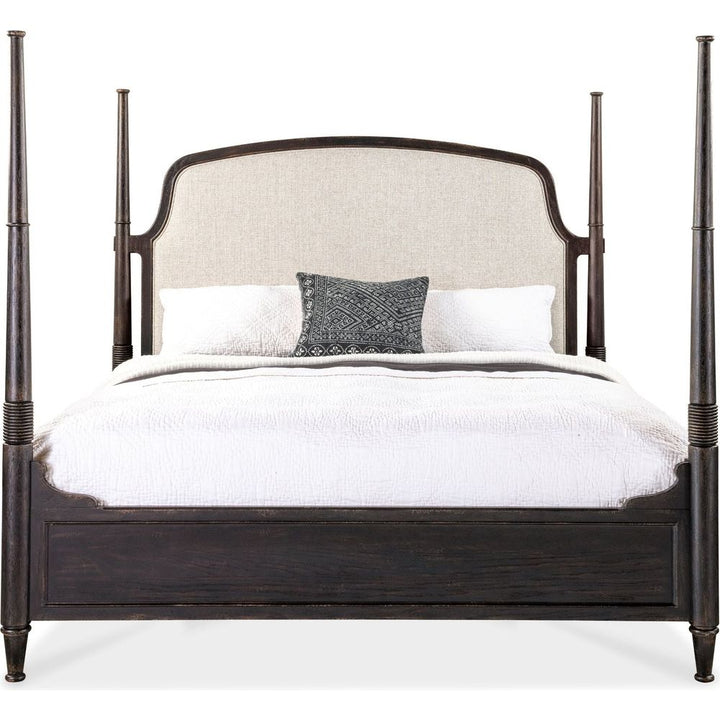 Americana King Upholstered Poster Bed - Dark Wood