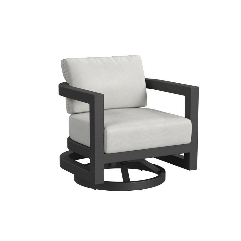 Outdoor Lounge Chairs Malibu Swivel Chair in Cast Silver, No Welt