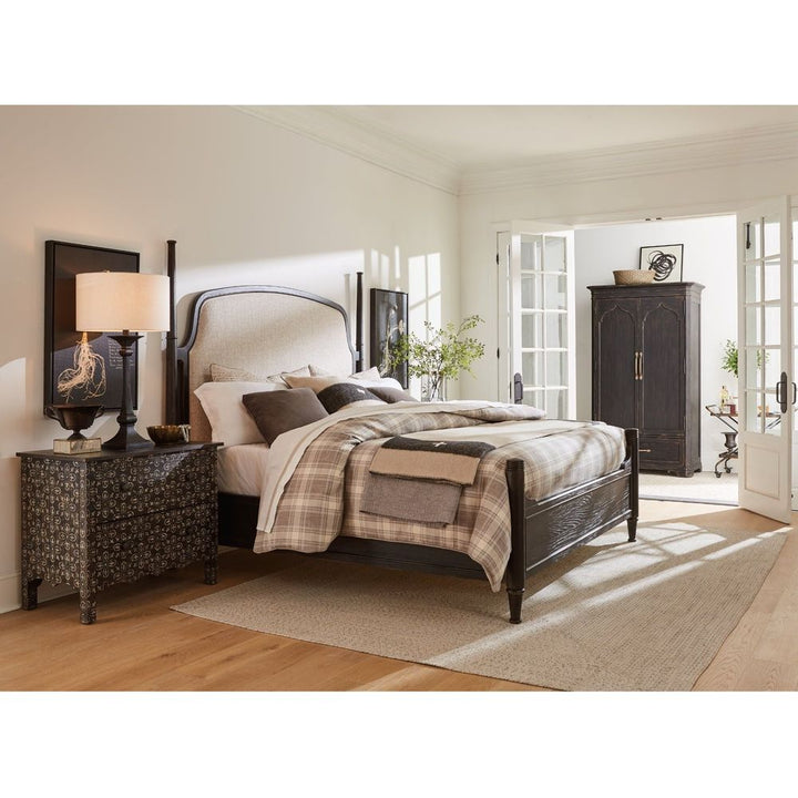 Beds Americana King Upholstered Poster Bed - Dark Wood