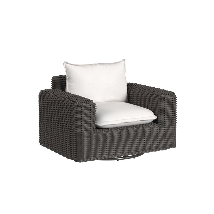Outdoor Lounge Chairs Cabo Oversized Swivel Club Chair in Soothe Pearl w/ Flange Welt