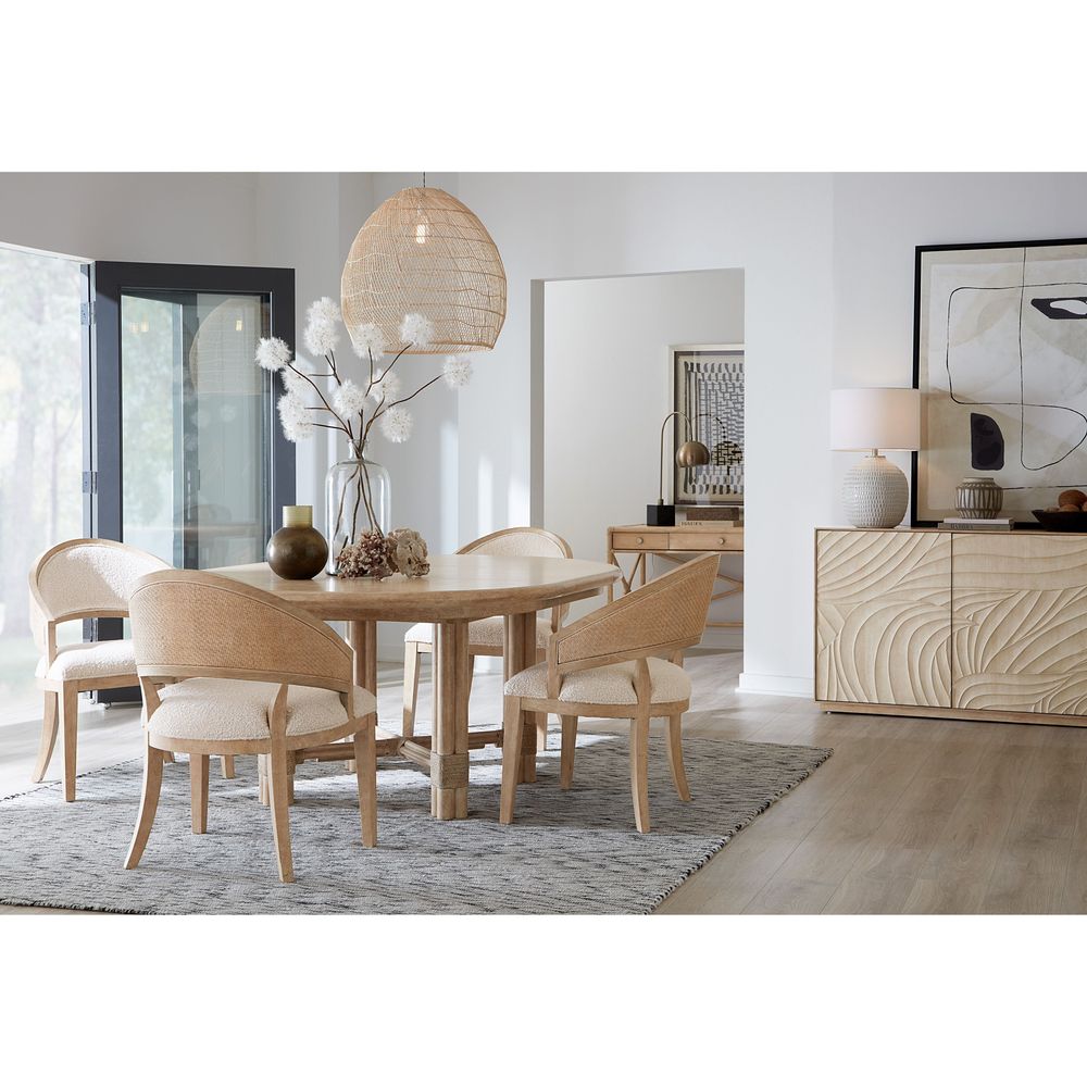 Solace Pole Rattan Round Dining Table with 1-20in Leaf - Light Wood