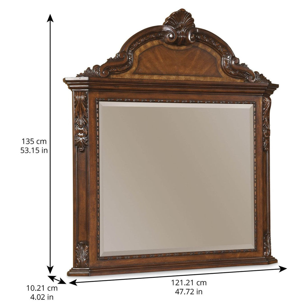 Old World Crowned Landscape Mirror - Brown