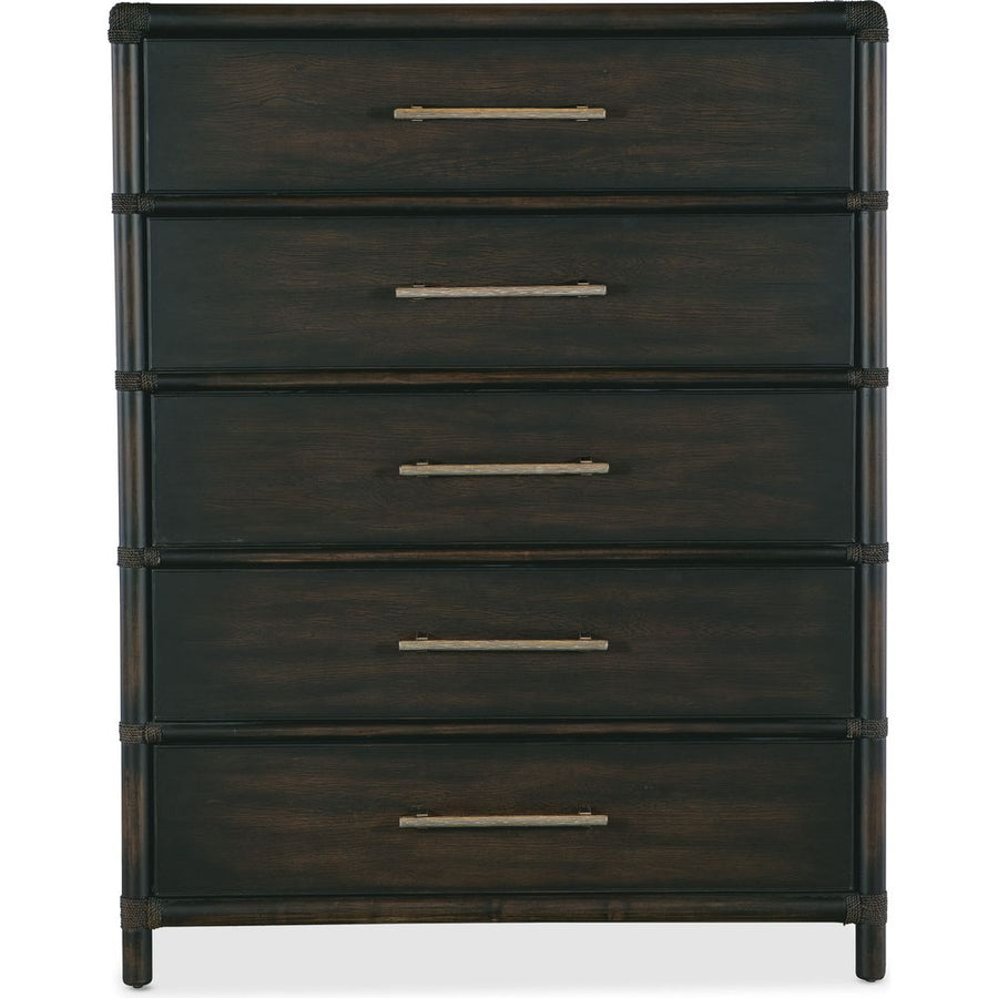 Dressers & Chests Solace Pole Rattan Five-Drawer Chest - Dark Wood