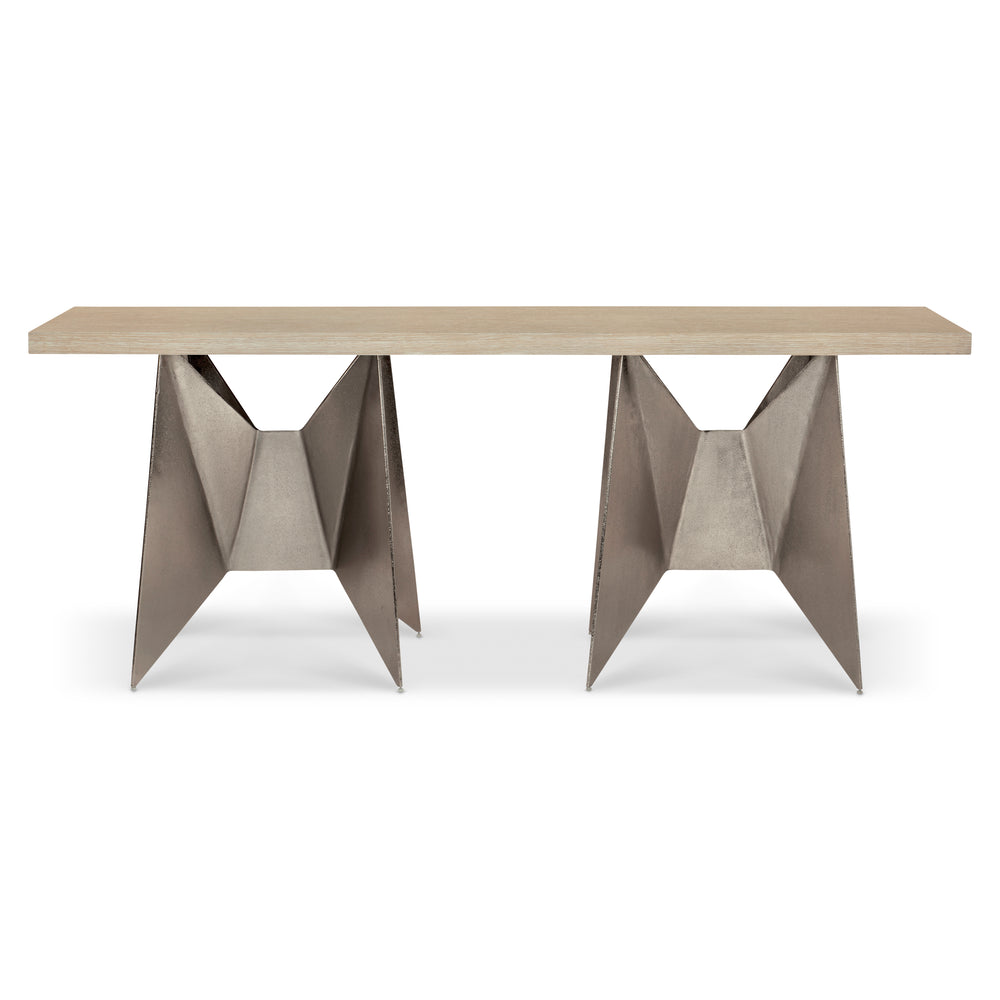 Solaria Console Table with 2 Metal Origami-Inspired Bases