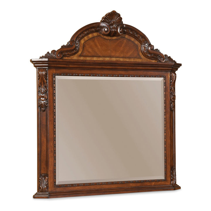 Old World Crowned Landscape Mirror - Brown