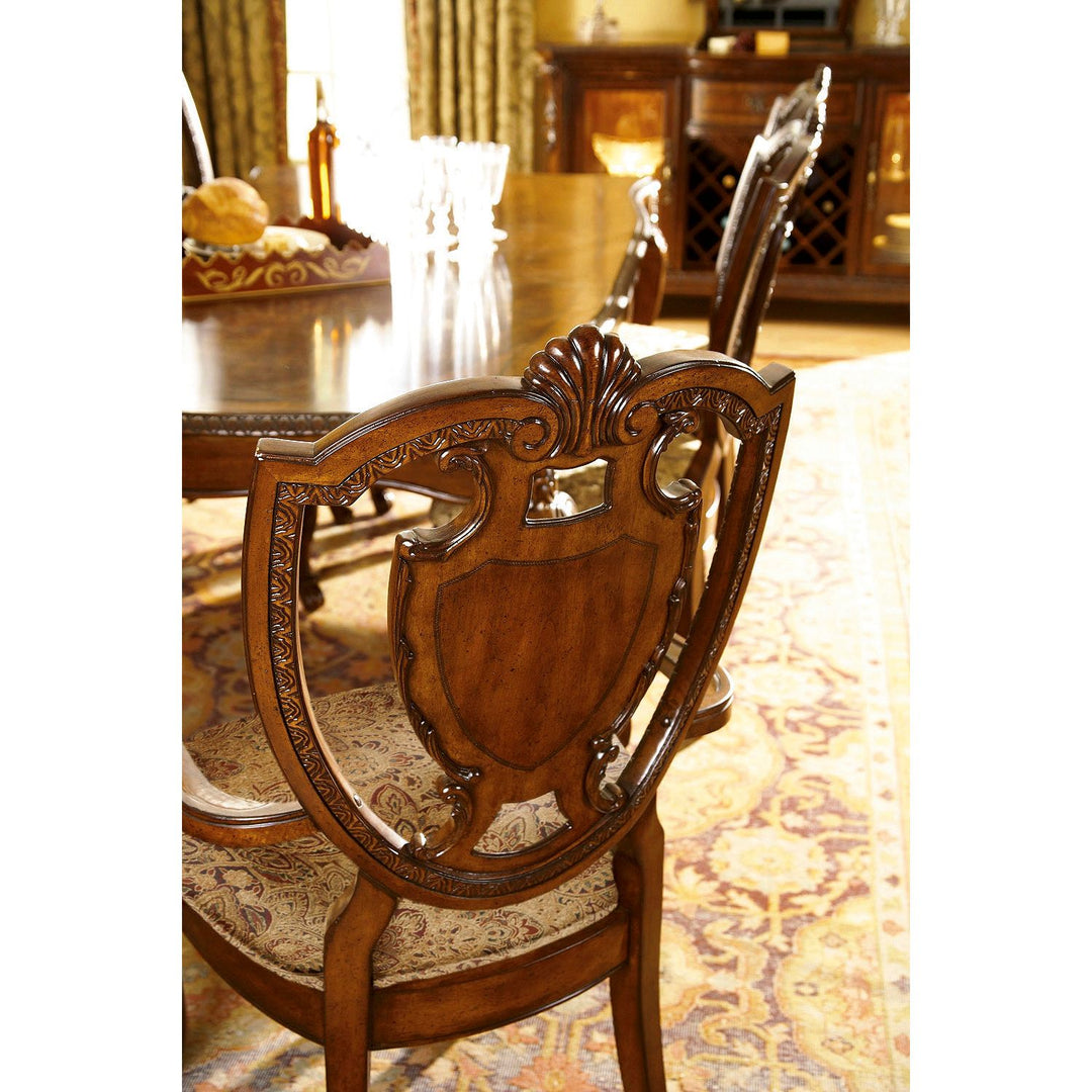 Old World Shield Back Arm Chair with Fabric Seat (Purchase in qty of 2 required, priced individually) - Brown, Beige