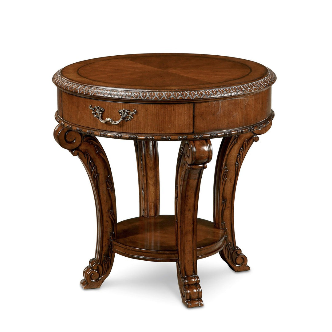 Old World Round End Table - Brown