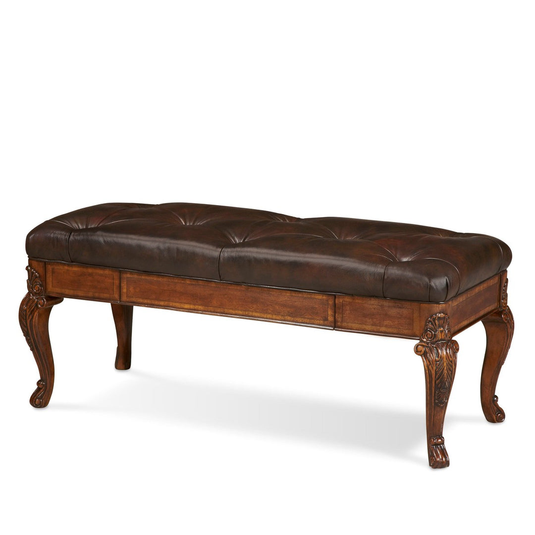 Old World Leather Storage Bench - Brown