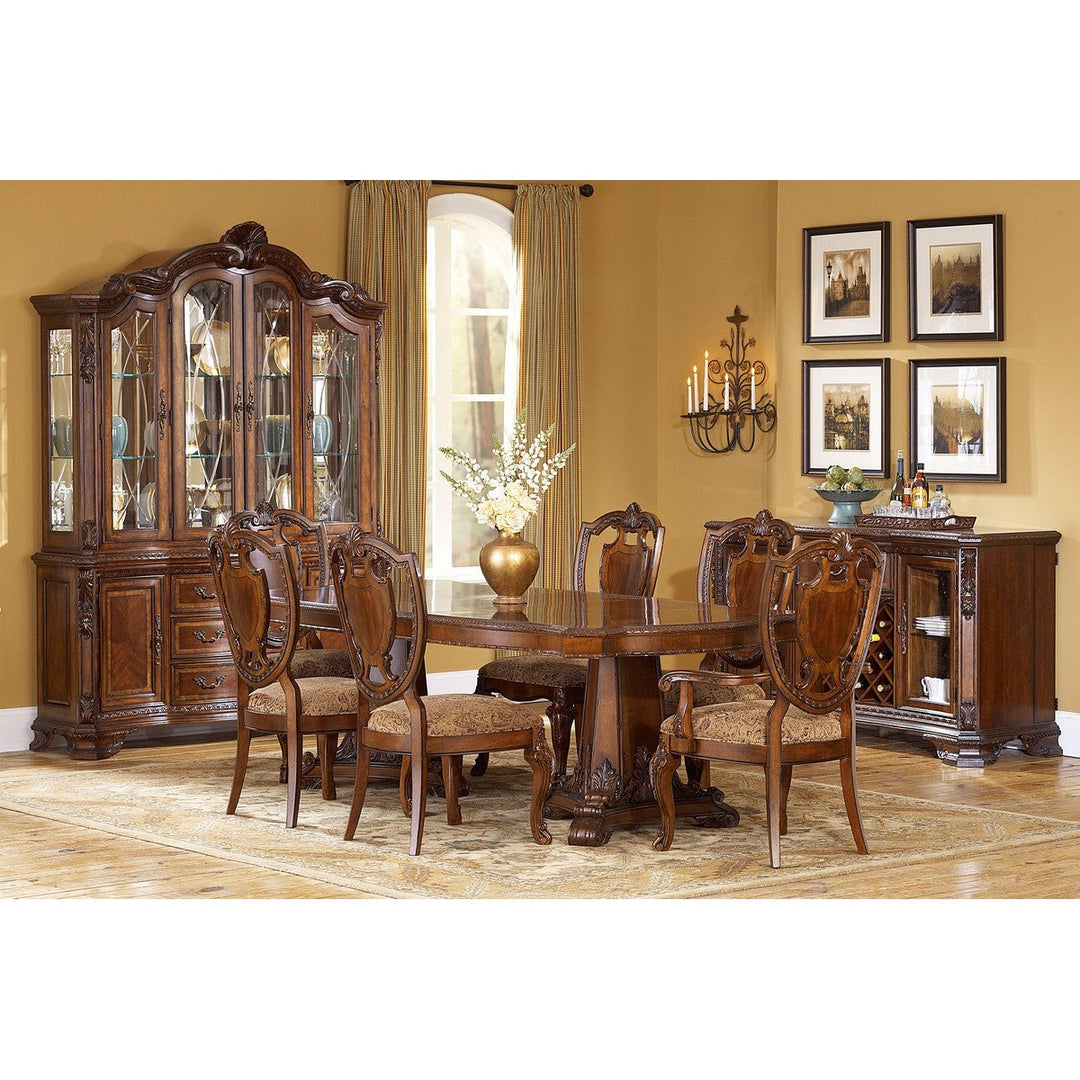 Old World 8pc Dining Rect Dining Table Set with China Cabinet - Brown