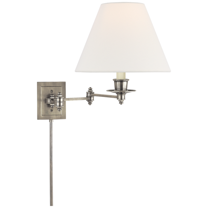 Trisi Swing Arm Wall Lamp-Visual Comfort-VISUAL-S 2000AN-L-Wall LightingAntique Nickel with Linen Shade-1-France and Son