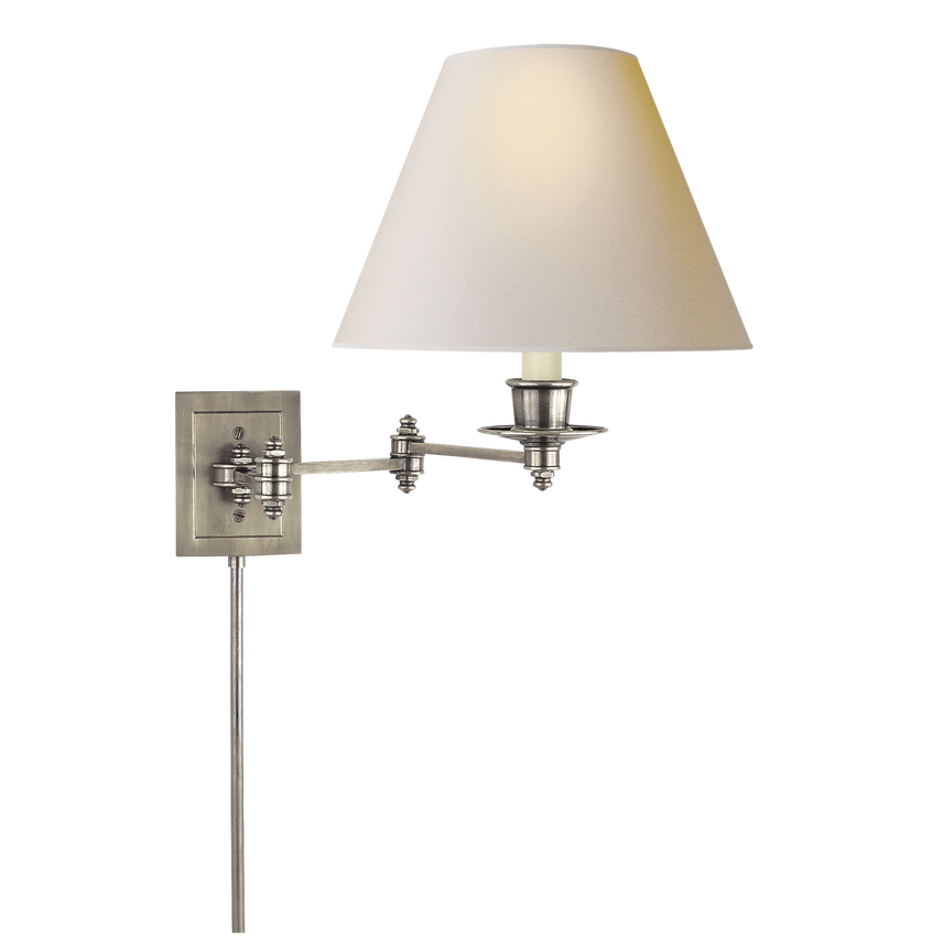 Trisi Swing Arm Wall Lamp-Visual Comfort-VISUAL-S 2000AN-NP-Wall LightingAntique Nickel with Natural Paper Shade-2-France and Son