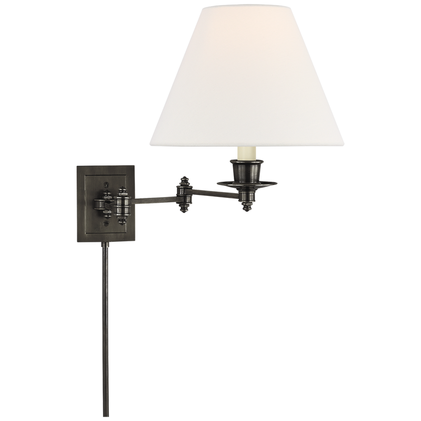 Trisi Swing Arm Wall Lamp-Visual Comfort-VISUAL-S 2000BZ-L-Wall LightingBronze with Linen Shade-4-France and Son