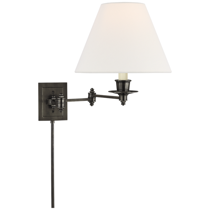 Trisi Swing Arm Wall Lamp-Visual Comfort-VISUAL-S 2000BZ-L-Wall LightingBronze with Linen Shade-4-France and Son