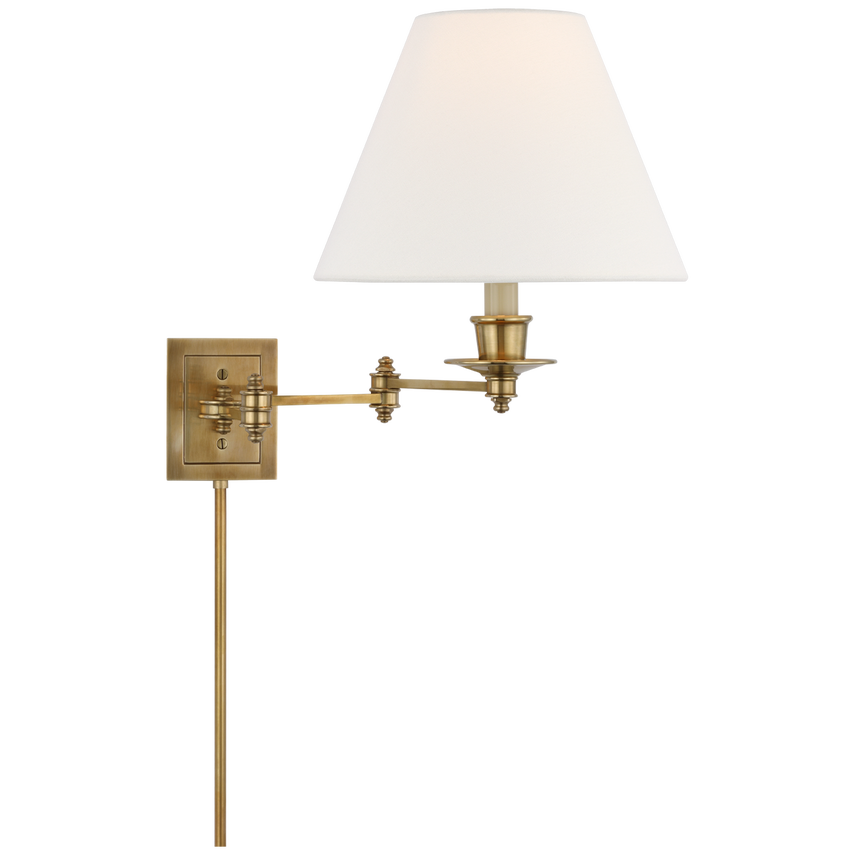 Trisi Swing Arm Wall Lamp-Visual Comfort-VISUAL-S 2000HAB-L-Wall LightingHand-Rubbed Antique Brass with Linen Shade-7-France and Son