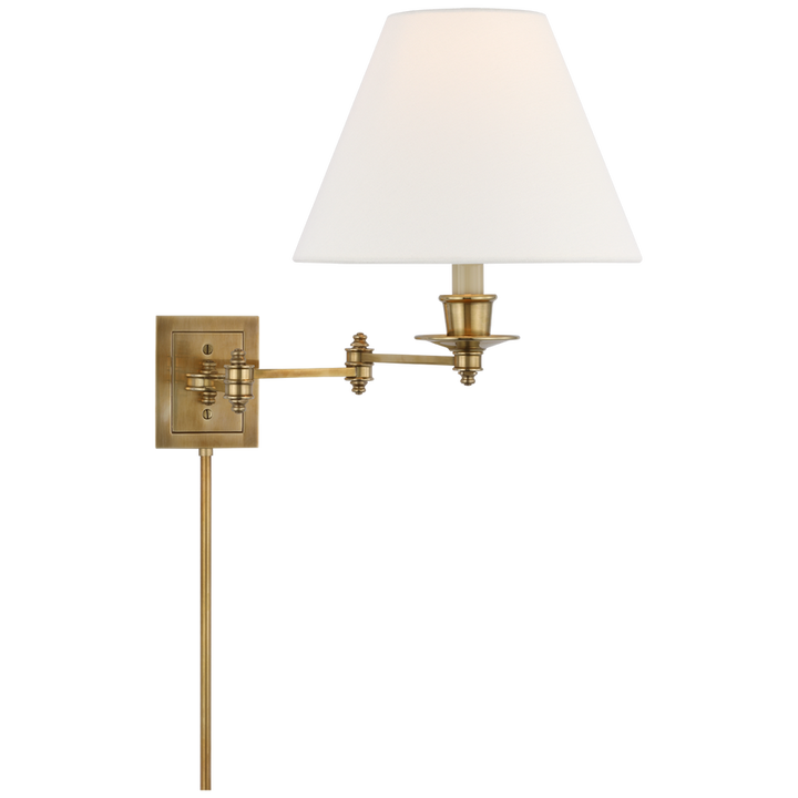 Trisi Swing Arm Wall Lamp-Visual Comfort-VISUAL-S 2000HAB-L-Wall LightingHand-Rubbed Antique Brass with Linen Shade-7-France and Son