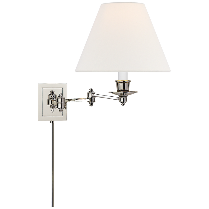 Trisi Swing Arm Wall Lamp-Visual Comfort-VISUAL-S 2000PN-L-Wall LightingPolished Nickel with Linen Shade-10-France and Son