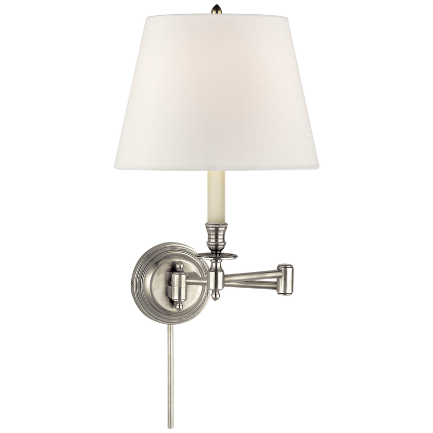 Cannady Swing Arm-Visual Comfort-VISUAL-S 2010AN-L-Wall LightingAntique Nickel-Linen Shade-1-France and Son