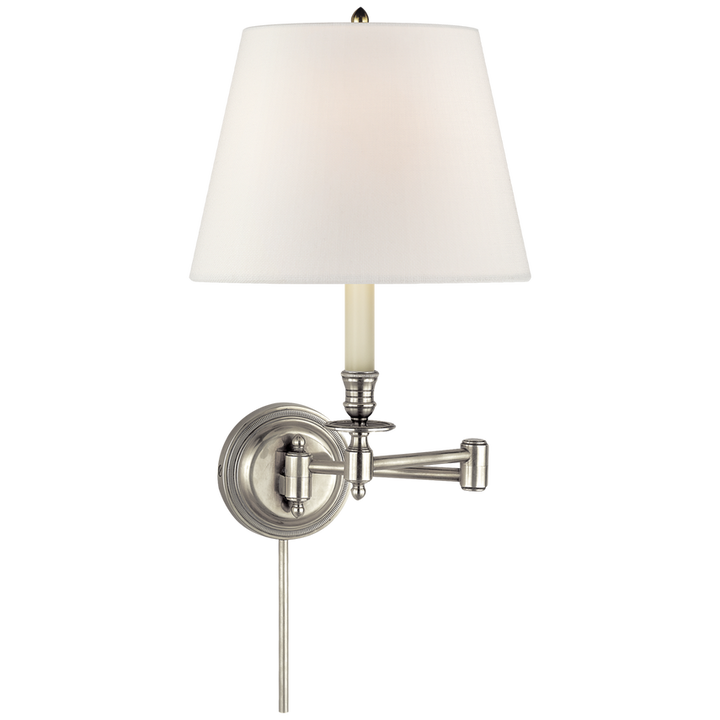 Cannady Swing Arm-Visual Comfort-VISUAL-S 2010AN-L-Wall LightingAntique Nickel-Linen Shade-1-France and Son