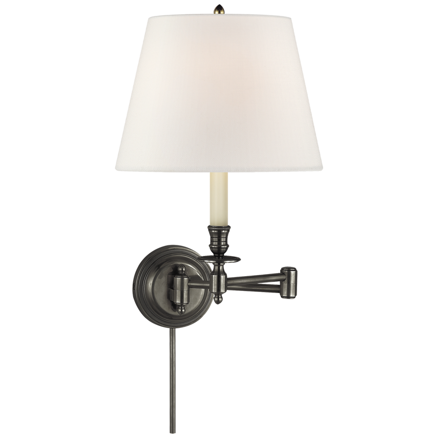 Cannady Swing Arm-Visual Comfort-VISUAL-S 2010BZ-L-Wall LightingBronze-Linen Shade-4-France and Son