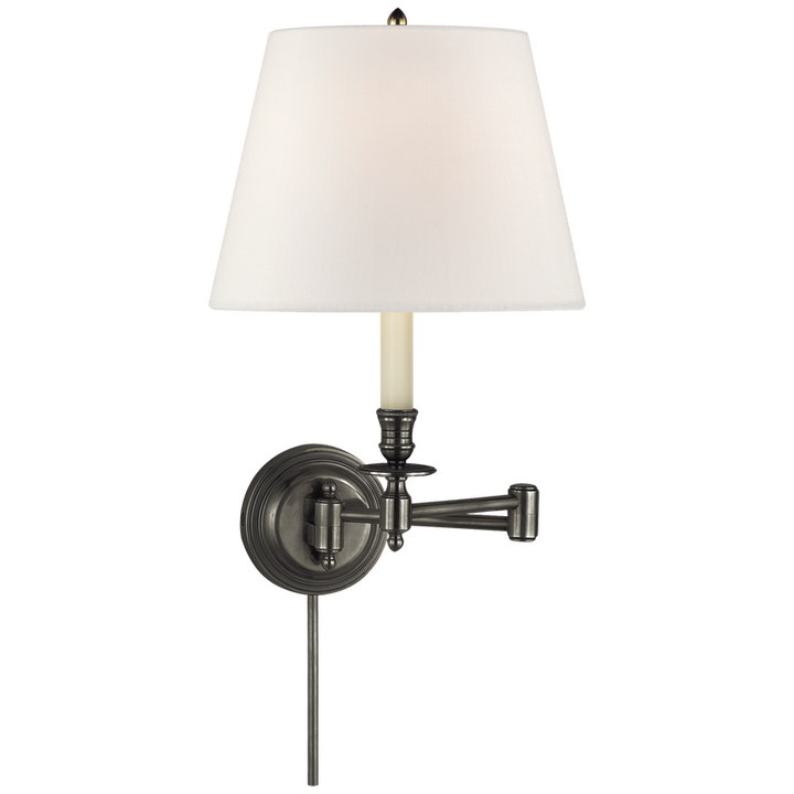 Cannady Swing Arm-Visual Comfort-VISUAL-S 2010BZ-L-Wall LightingBronze-Linen Shade-4-France and Son