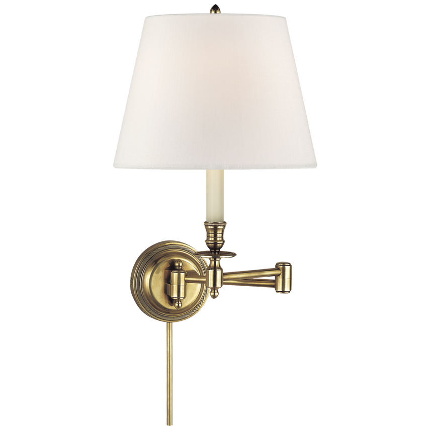 Cannady Swing Arm-Visual Comfort-VISUAL-S 2010HAB-L-Wall LightingHand-Rubbed Antique Brass-Linen Shade-7-France and Son