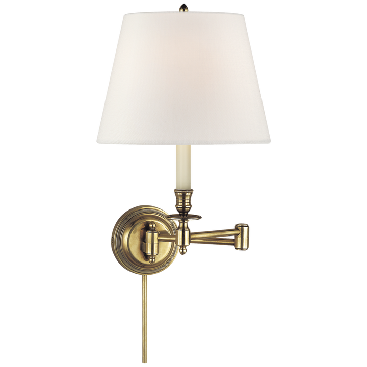 Cannady Swing Arm-Visual Comfort-VISUAL-S 2010HAB-L-Wall LightingHand-Rubbed Antique Brass-Linen Shade-7-France and Son