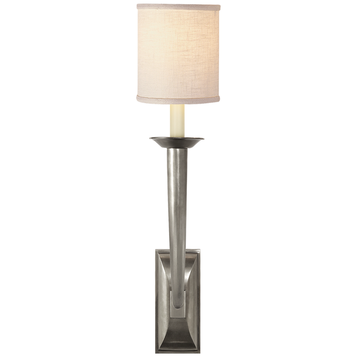 Frenchy Deco Horn Sconce-Visual Comfort-VISUAL-S 2020AN-L-Wall LightingAntique Nickel-Linen Shade-1-France and Son