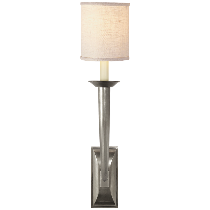 Frenchy Deco Horn Sconce-Visual Comfort-VISUAL-S 2020AN-L-Wall LightingAntique Nickel-Linen Shade-1-France and Son