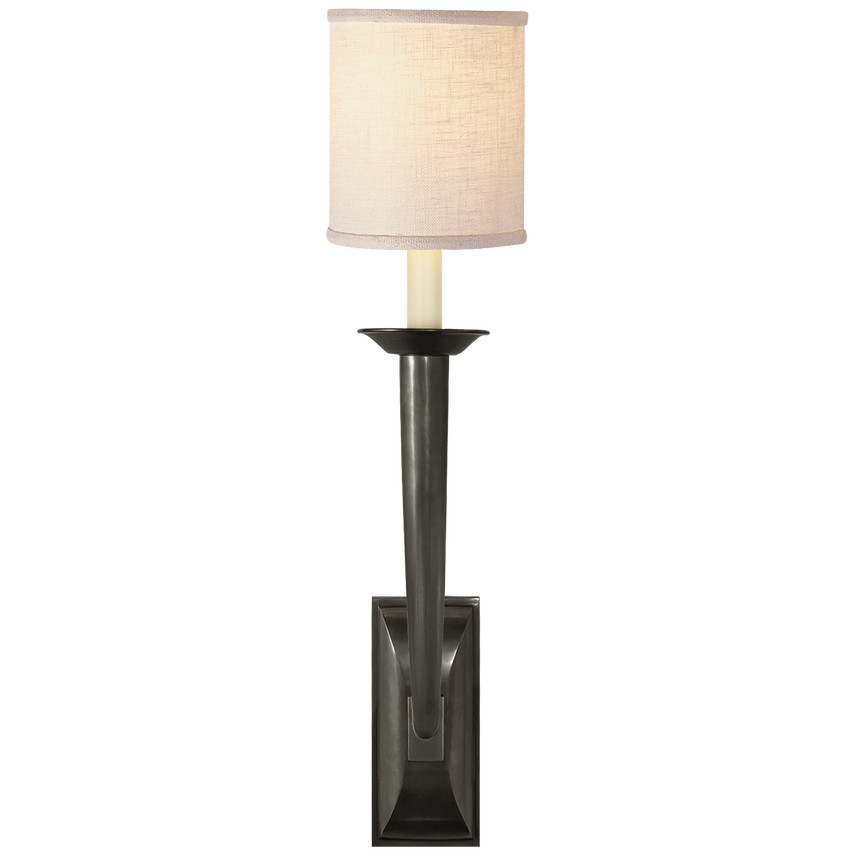 Frenchy Deco Horn Sconce-Visual Comfort-VISUAL-S 2020BZ-L-Wall LightingBronze-Linen Shade-2-France and Son