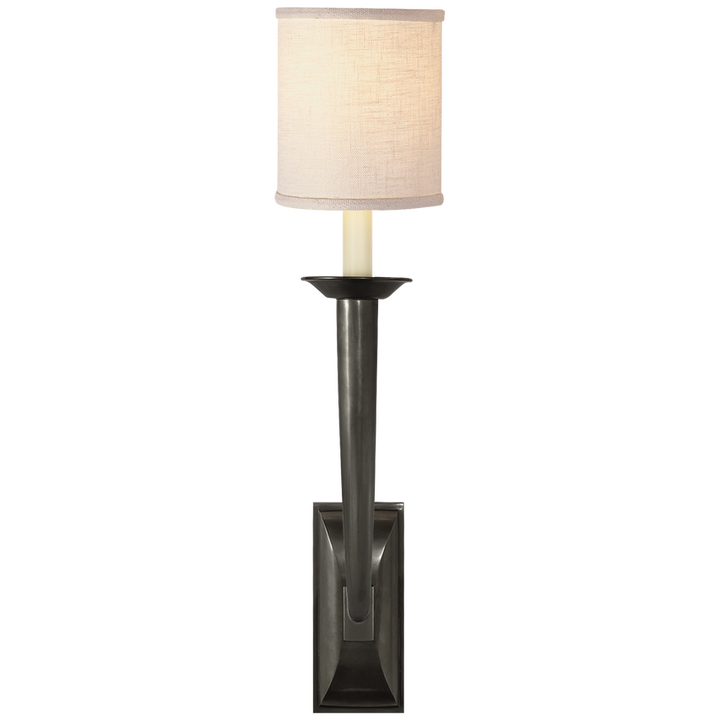 Frenchy Deco Horn Sconce-Visual Comfort-VISUAL-S 2020BZ-L-Wall LightingBronze-Linen Shade-2-France and Son