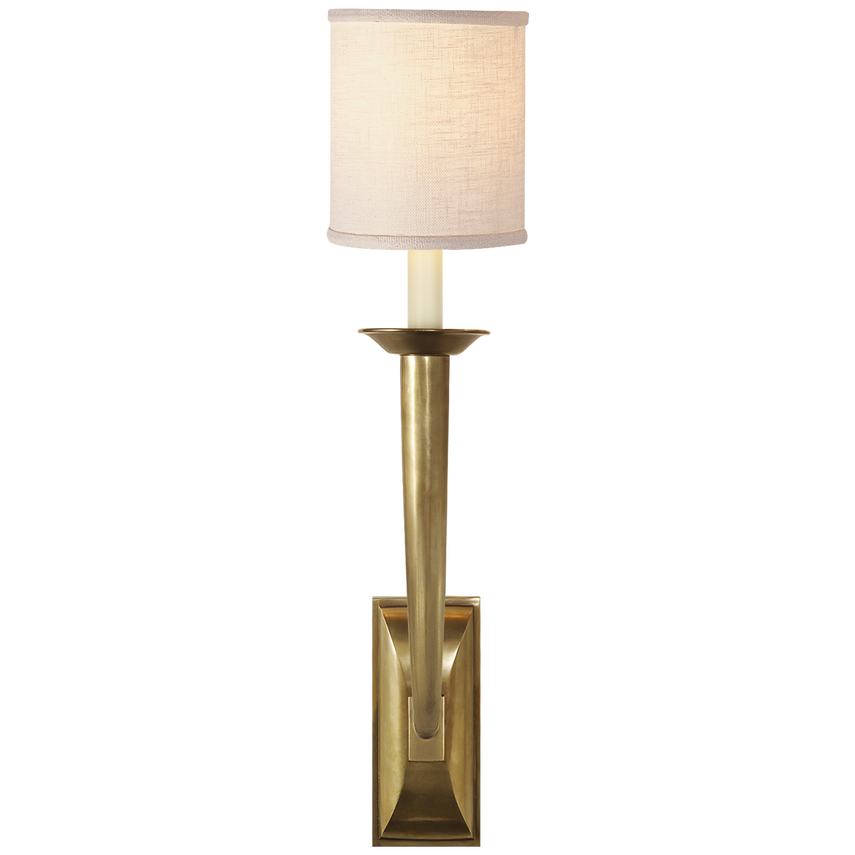 Frenchy Deco Horn Sconce-Visual Comfort-VISUAL-S 2020HAB-L-Wall LightingHand-Rubbed Antique Brass-Linen Shade-3-France and Son