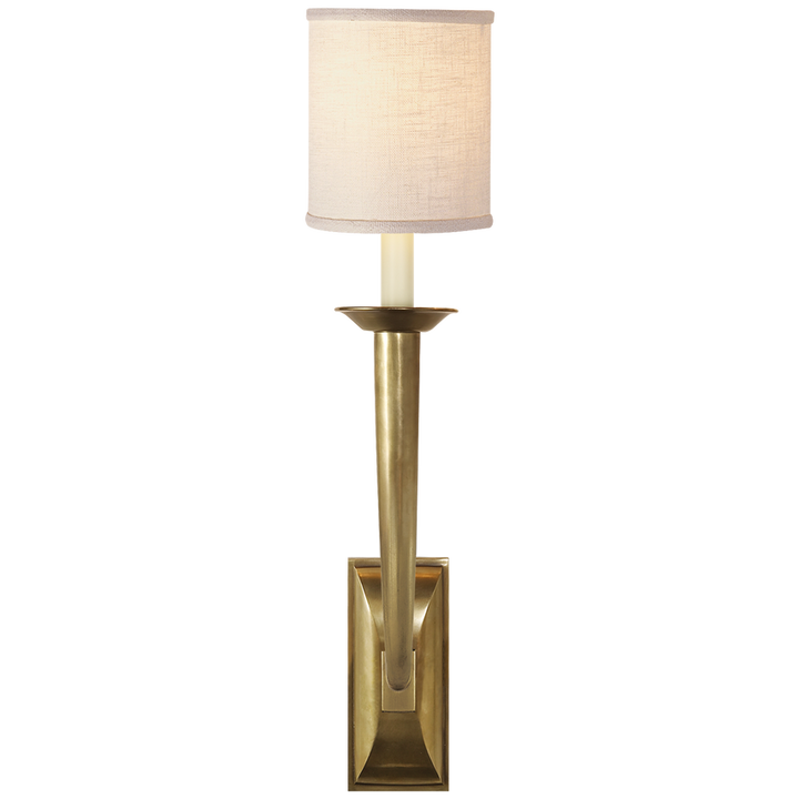 Frenchy Deco Horn Sconce-Visual Comfort-VISUAL-S 2020HAB-L-Wall LightingHand-Rubbed Antique Brass-Linen Shade-3-France and Son