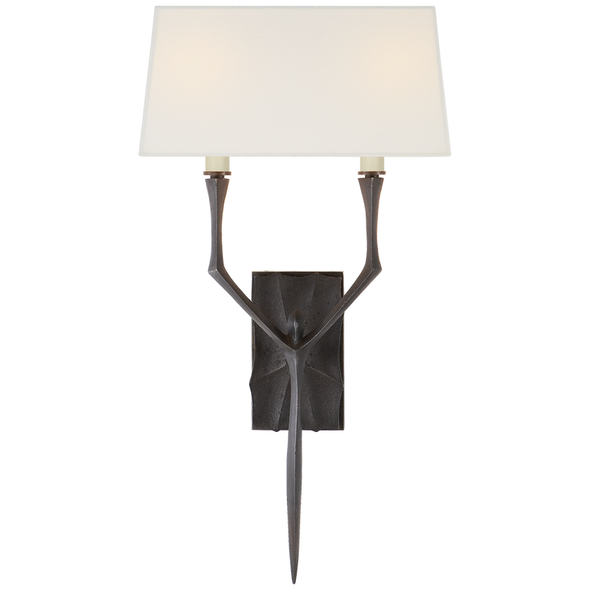 Brista Large Sconce-Visual Comfort-VISUAL-S 2121AI-L-Wall LightingAged Iron/Linen Shade-1-France and Son
