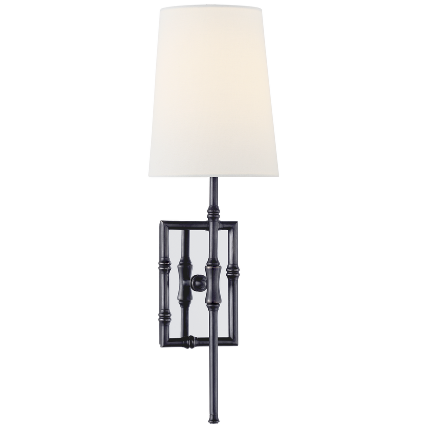 Greda Single Modern Bamboo Sconce-Visual Comfort-VISUAL-S 2177BZ-L-Wall LightingBronze-Linen Shade-3-France and Son