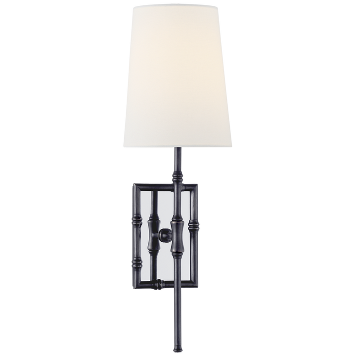 Greda Single Modern Bamboo Sconce-Visual Comfort-VISUAL-S 2177BZ-L-Wall LightingBronze-Linen Shade-3-France and Son