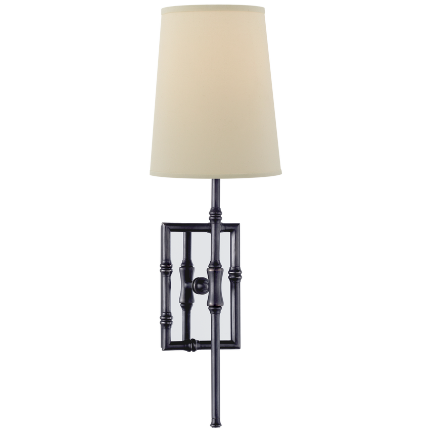 Greda Single Modern Bamboo Sconce-Visual Comfort-VISUAL-S 2177BZ-PL-Wall LightingBronze-Natural Percale Shade-4-France and Son