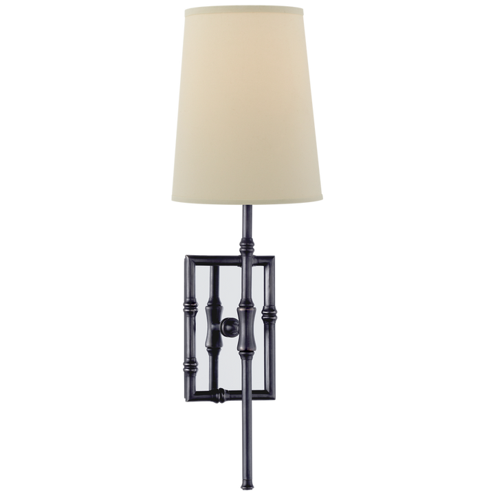 Greda Single Modern Bamboo Sconce-Visual Comfort-VISUAL-S 2177BZ-PL-Wall LightingBronze-Natural Percale Shade-4-France and Son